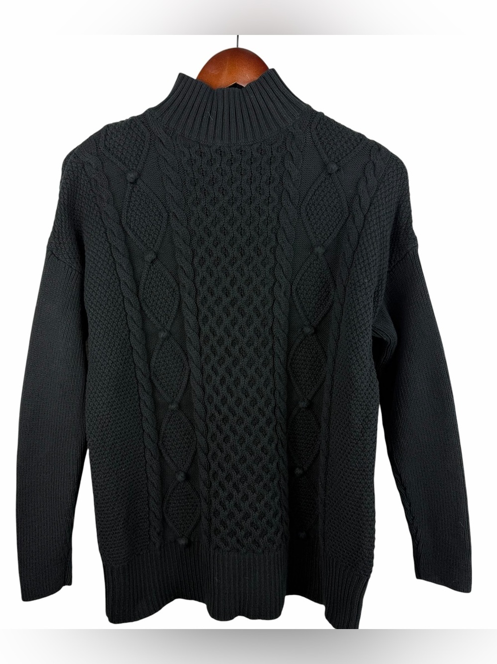 J. Crew | Black Swingy Cable Knit Mockneck Sweater